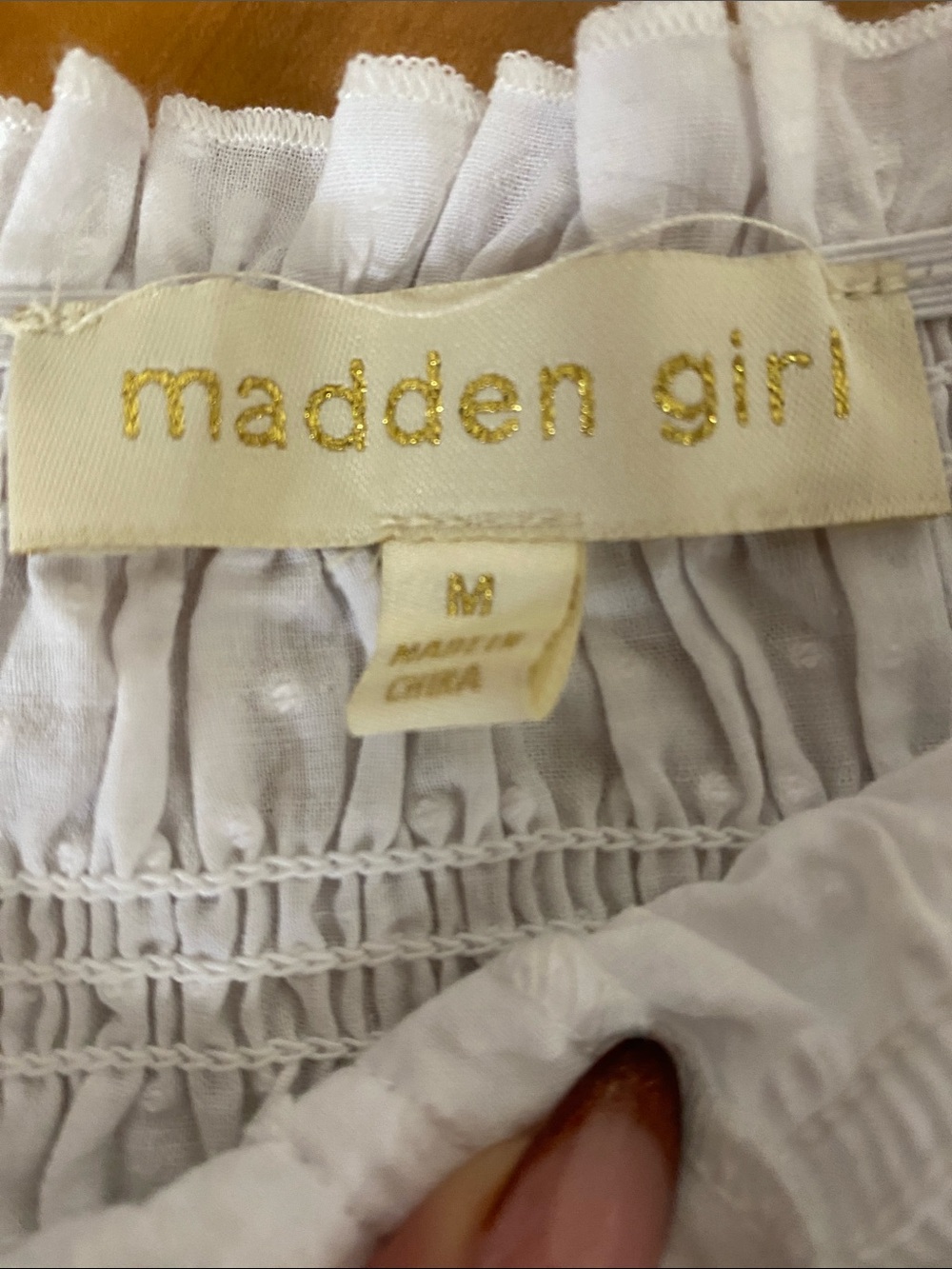 White Smocked Ruffle Blouse Like New - Picture 7 of 7